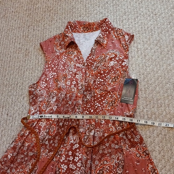 Asymmetrical Hem Flowy Dress Plus Size Floral Pastel Stretch w Belt glamour - Picture 10 of 16